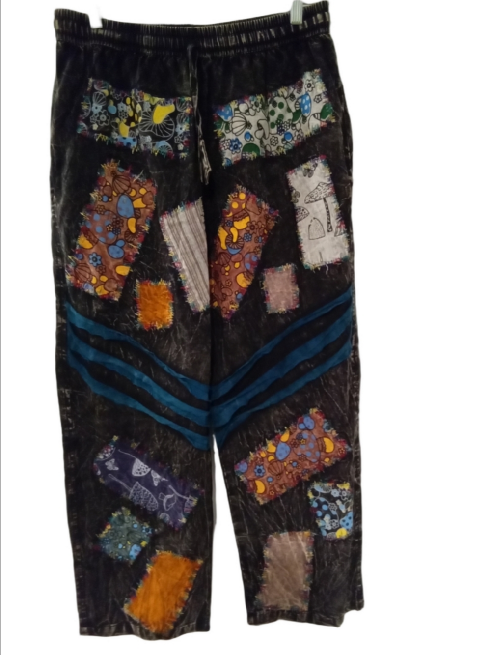 Rising International Black Patchwork Straight Leg Pants with Multicolor Accents